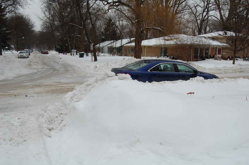 My car parked behind the Snow Wall.