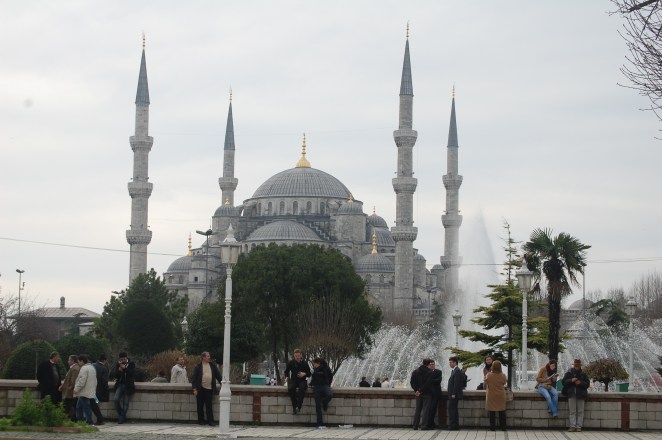 Ayasofya seen from an adjoining park. The minarets were added by the Ottoman Turks.