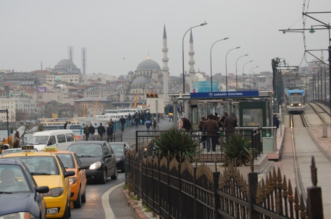 Looking back at the Galata Bridge from the Karakoy side.