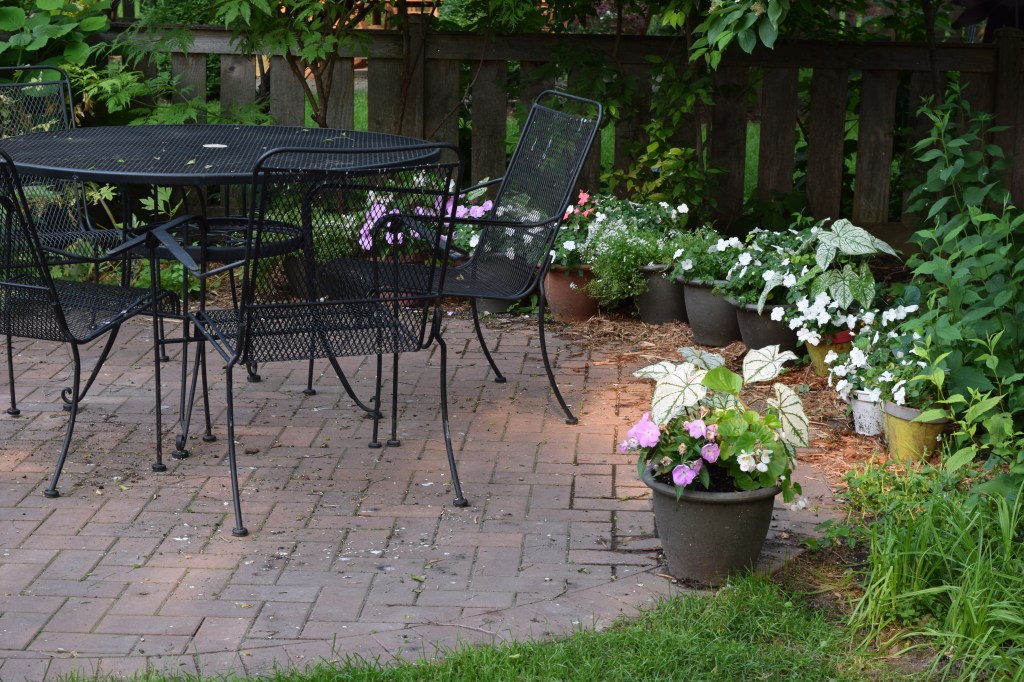 Another view of the patio with containers along the far edge.